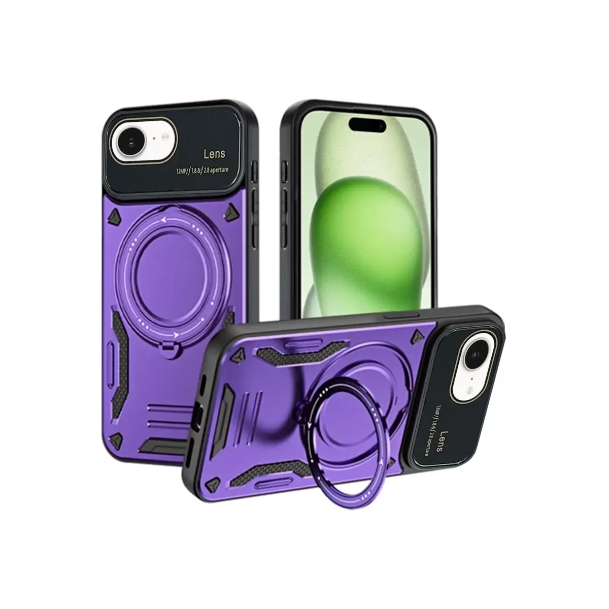 Newface Apple iPhone 16E Kılıf Joy Lens Standlı Kapak - Mor