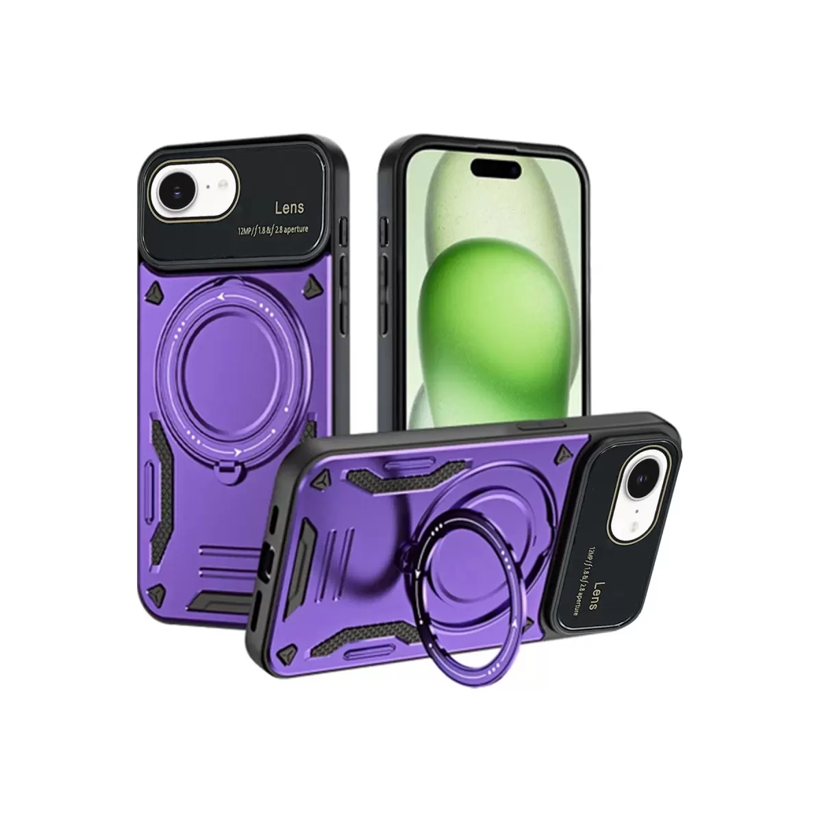 Newface Apple iPhone 16E Kılıf Joy Lens Standlı Kapak - Mor
