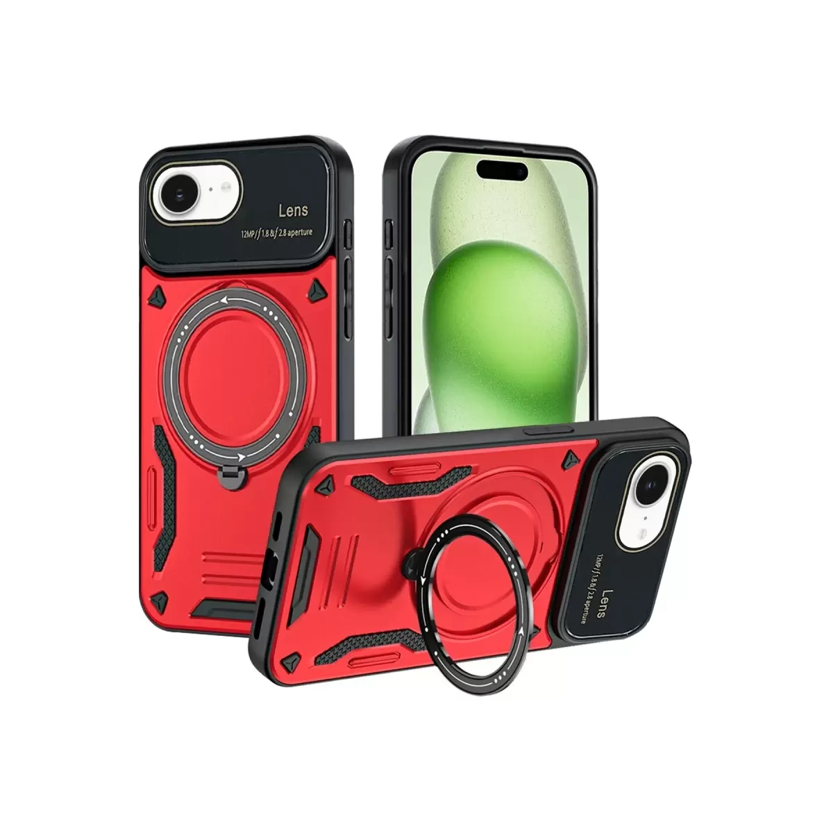 Newface Apple iPhone 16E Kılıf Joy Lens Standlı Kapak - Kırmızı