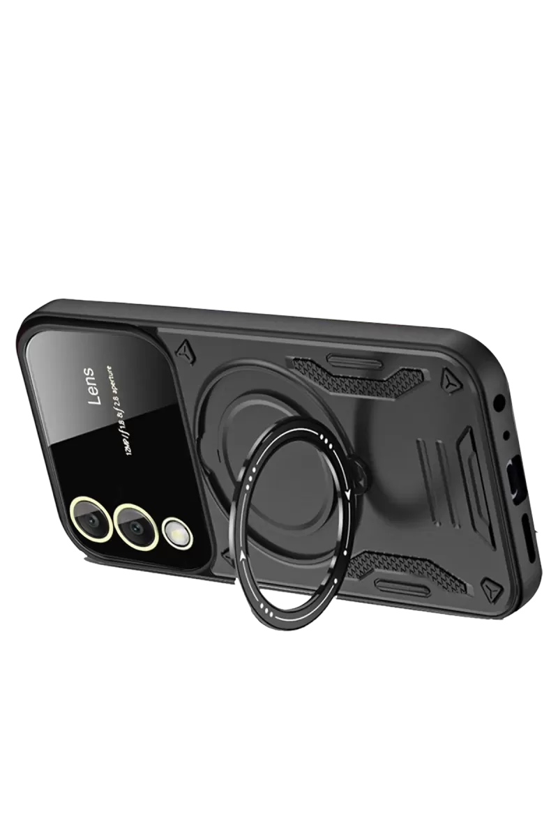 Newface Samsung Galaxy S25 Edge Kılıf Joy Lens Standlı Kapak - Siyah