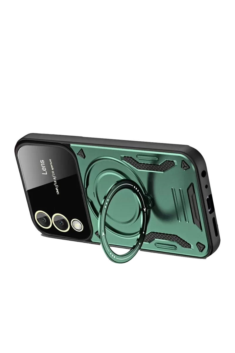 Newface Samsung Galaxy S25 Edge Kılıf Joy Lens Standlı Kapak - Koyu Yeşil