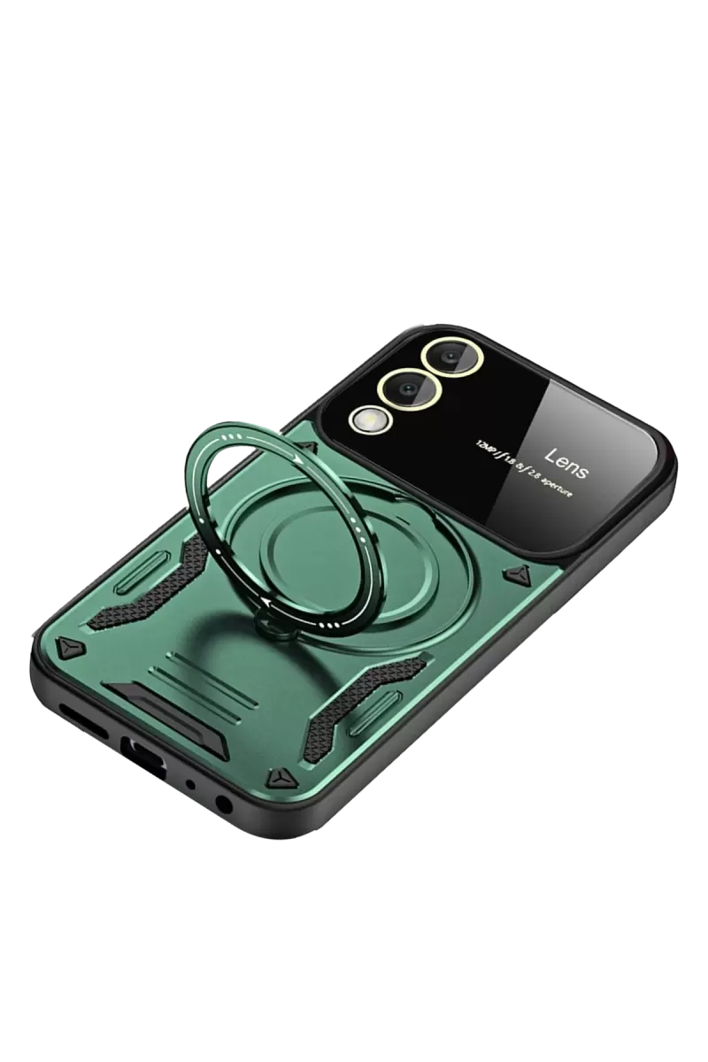 Newface Samsung Galaxy S25 Edge Kılıf Joy Lens Standlı Kapak - Koyu Yeşil