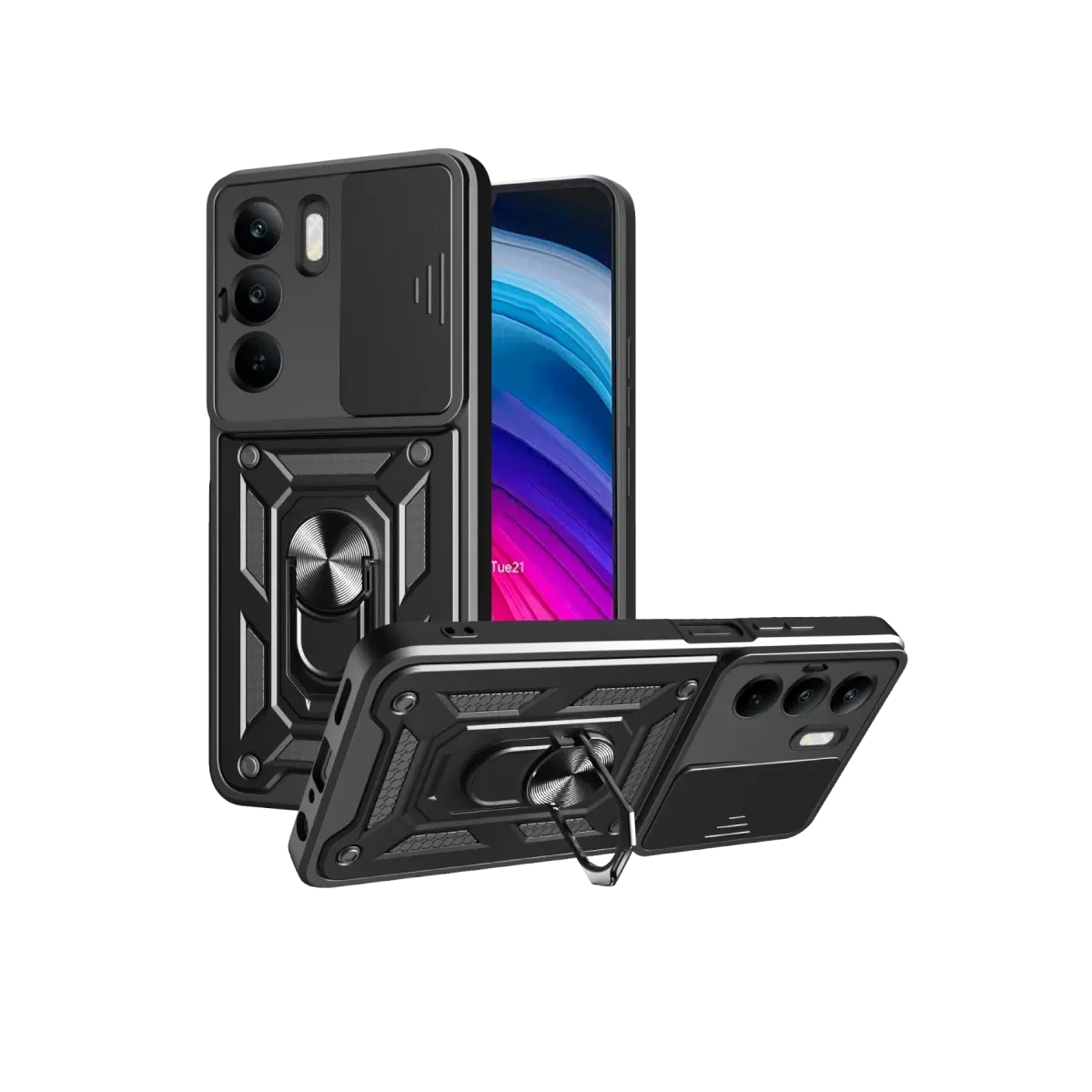Newface Realme C75 4G Kılıf Pars Lens Yüzüklü Silikon - Siyah