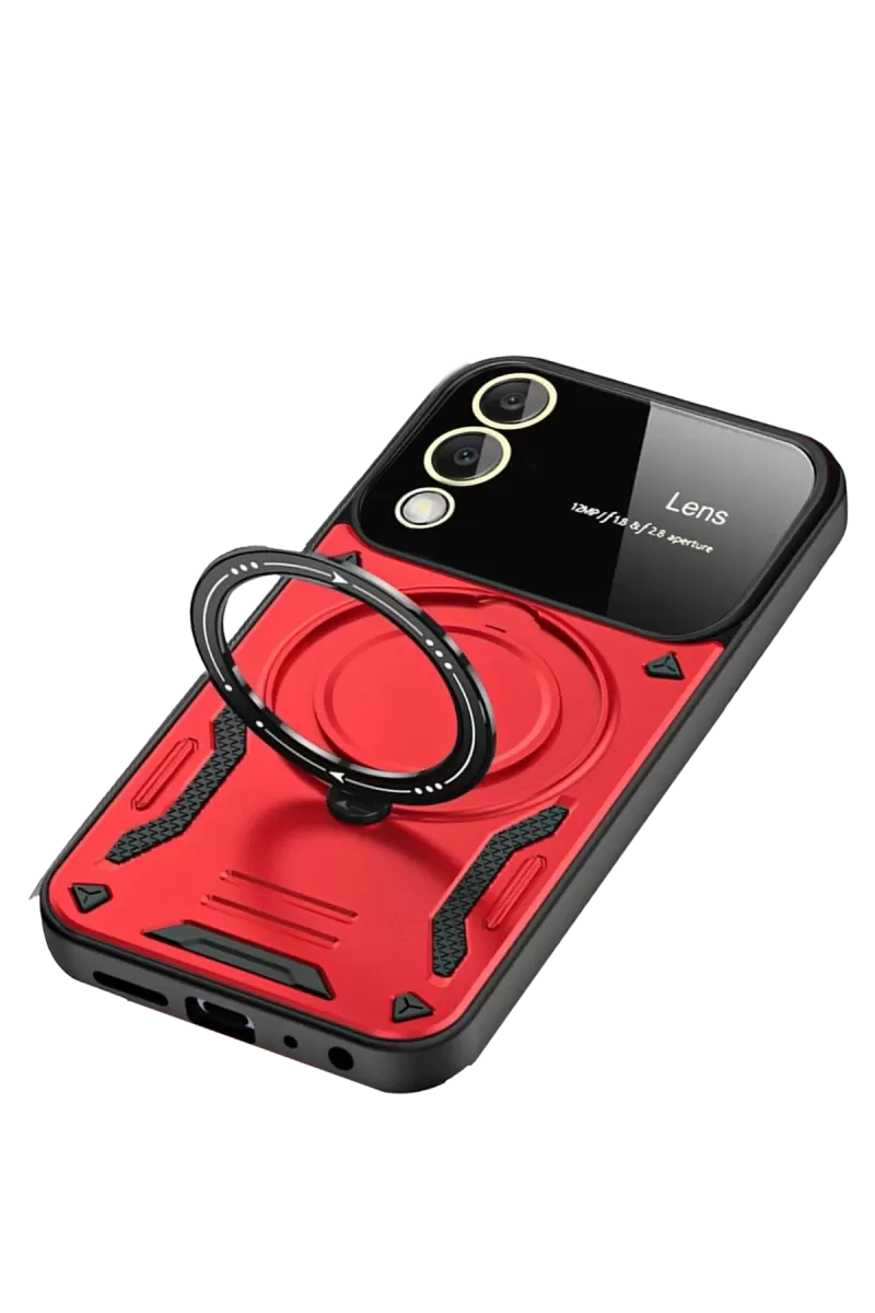 Newface Samsung Galaxy S25 Edge Kılıf Joy Lens Standlı Kapak - Kırmızı