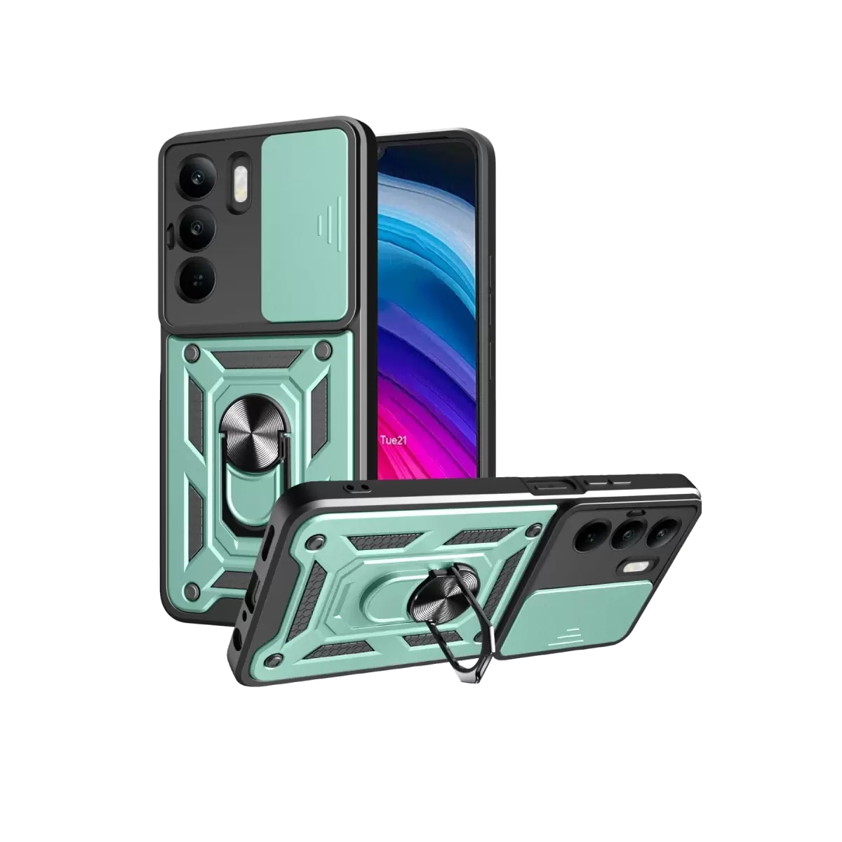 Newface Realme C75 4G Kılıf Pars Lens Yüzüklü Silikon - Yeşil