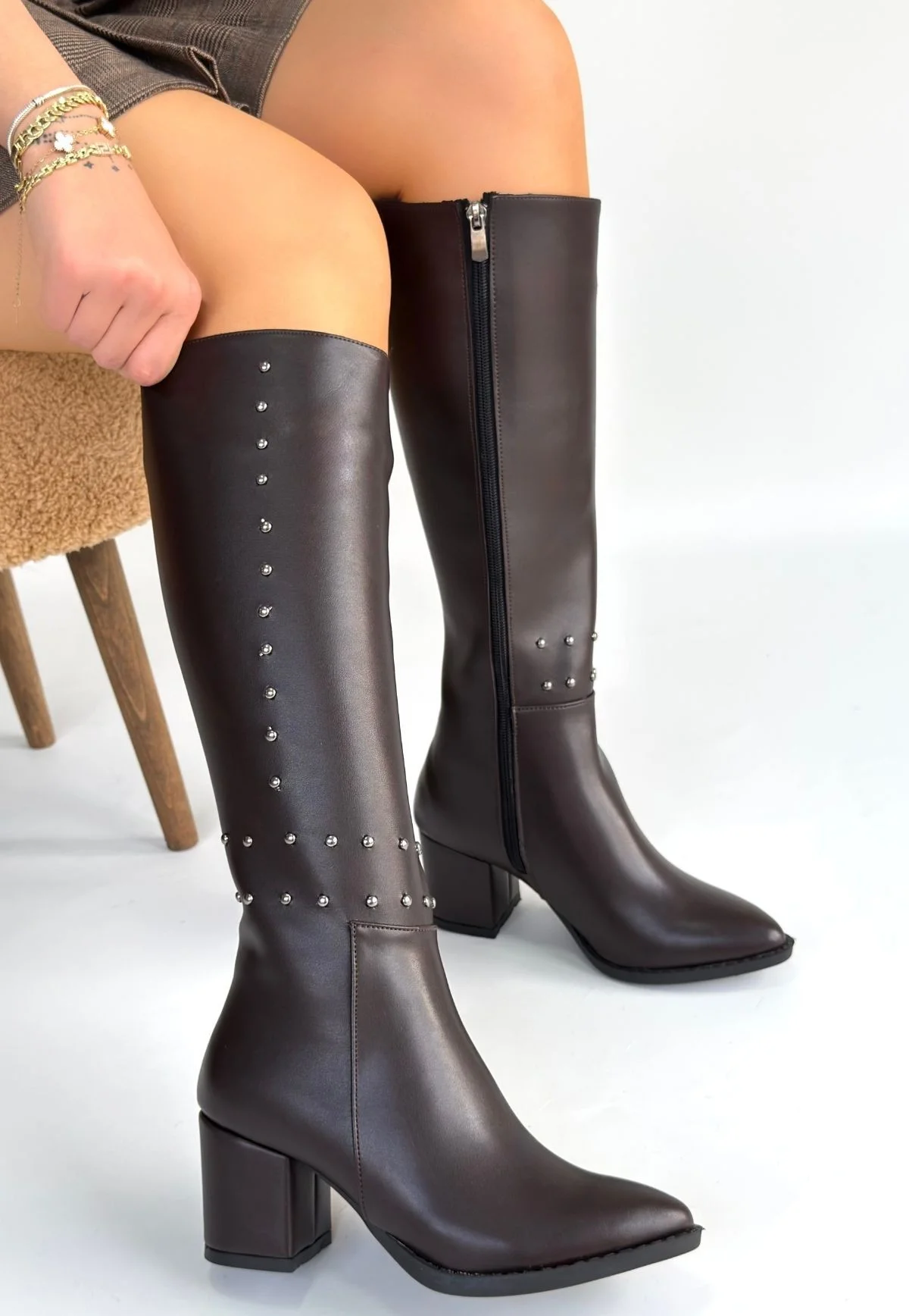 Tiyan Kahverengi Cilt Topuklu Çizme