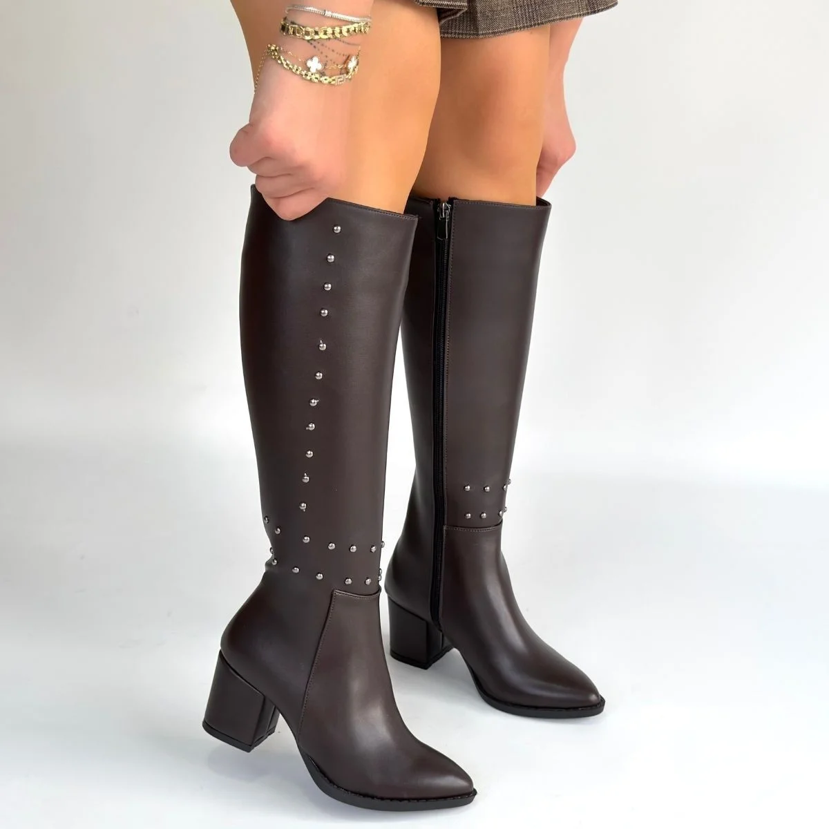 Tiyan Kahverengi Cilt Topuklu Çizme