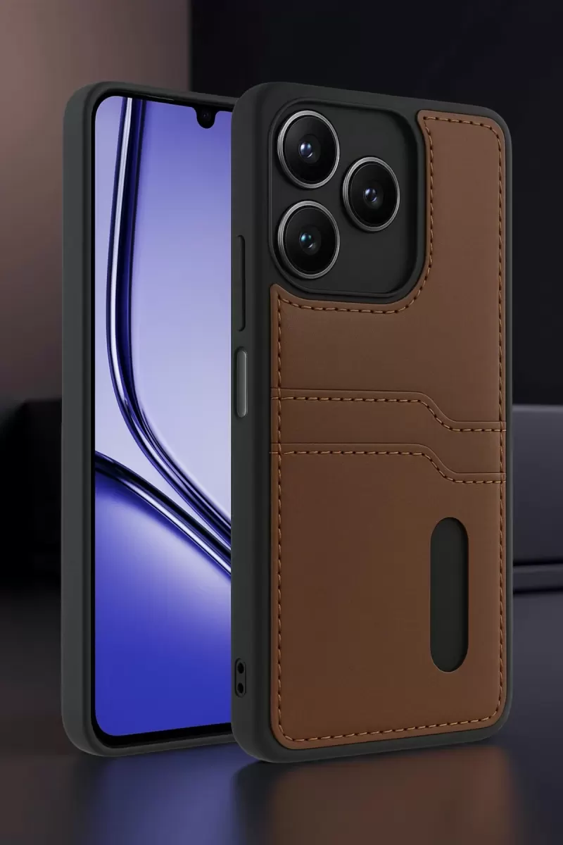 Newface Realme Note 50 4G Kılıf Sara Kartvizitli Deri Kılıf - Kırmızı