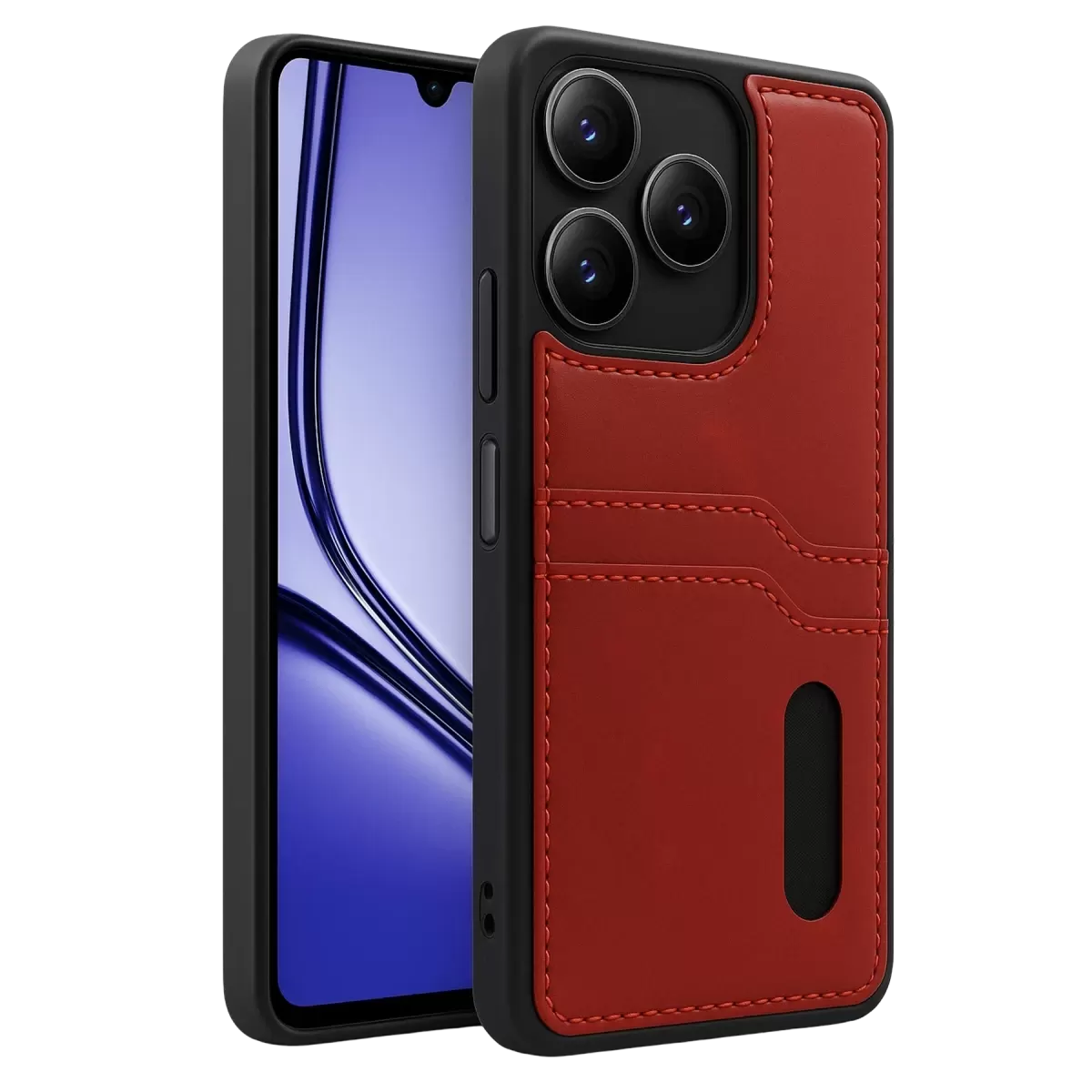 Newface Realme Note 50 4G Kılıf Sara Kartvizitli Deri Kılıf - Kırmızı