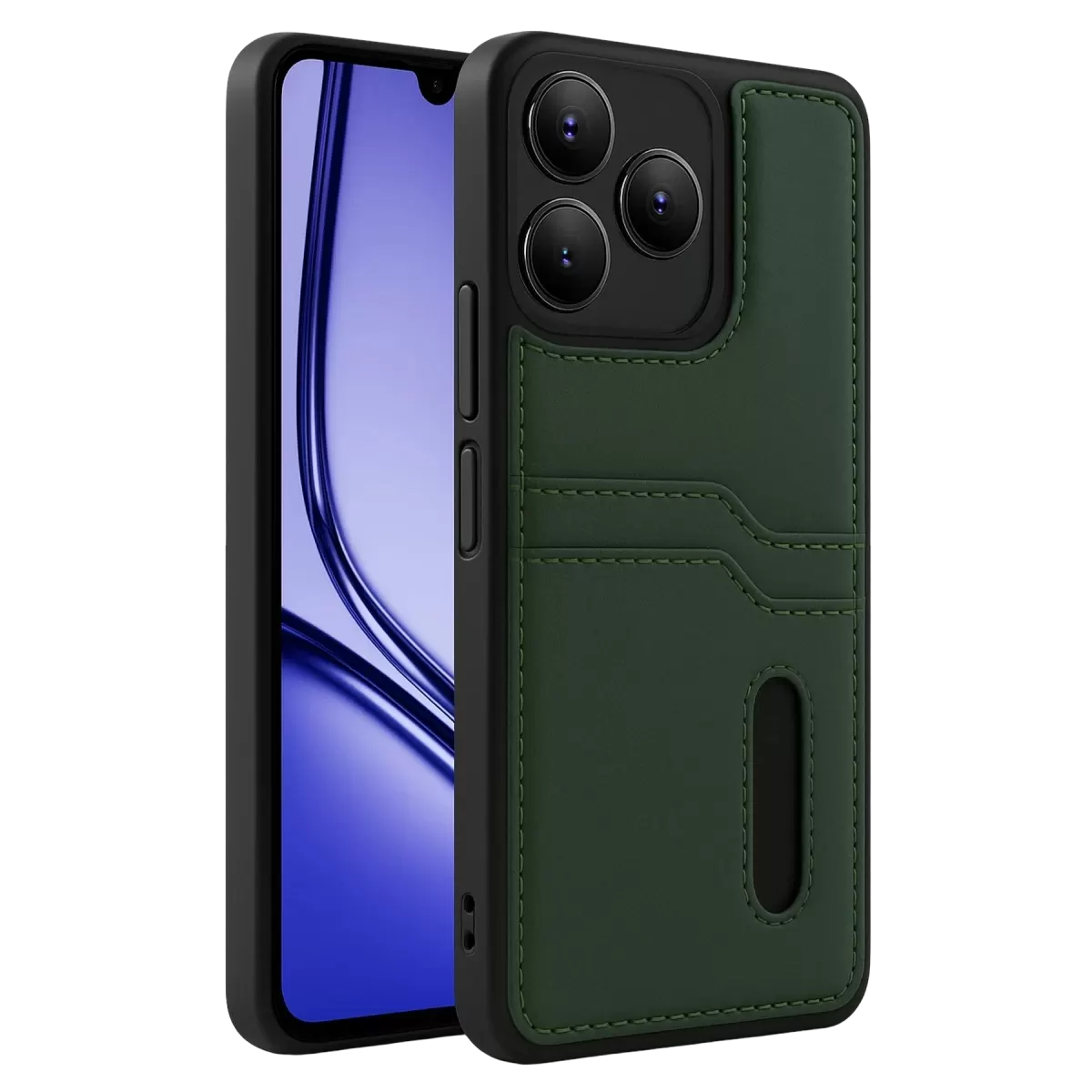 Newface Realme Note 50 4G Kılıf Sara Kartvizitli Deri Kılıf - Koyu Yeşil