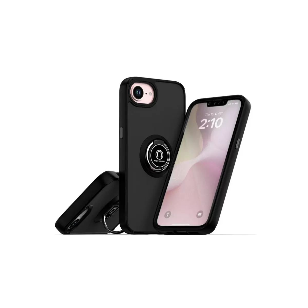 Newface Apple iPhone 16E Kılıf Montreal Yüzüklü Silikon Kapak - Siyah