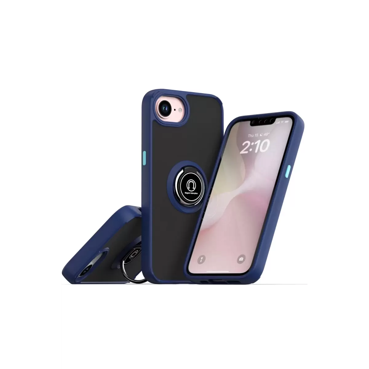 Newface Apple iPhone 16E Kılıf Montreal Yüzüklü Silikon Kapak - Lacivert