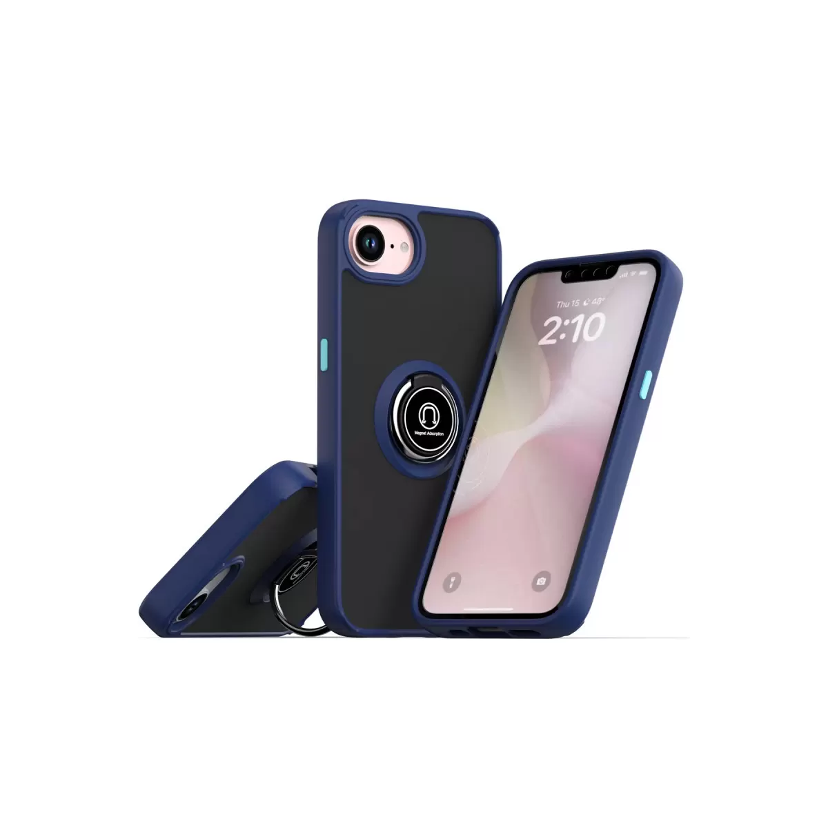 Newface Apple iPhone 16E Kılıf Montreal Yüzüklü Silikon Kapak - Lacivert