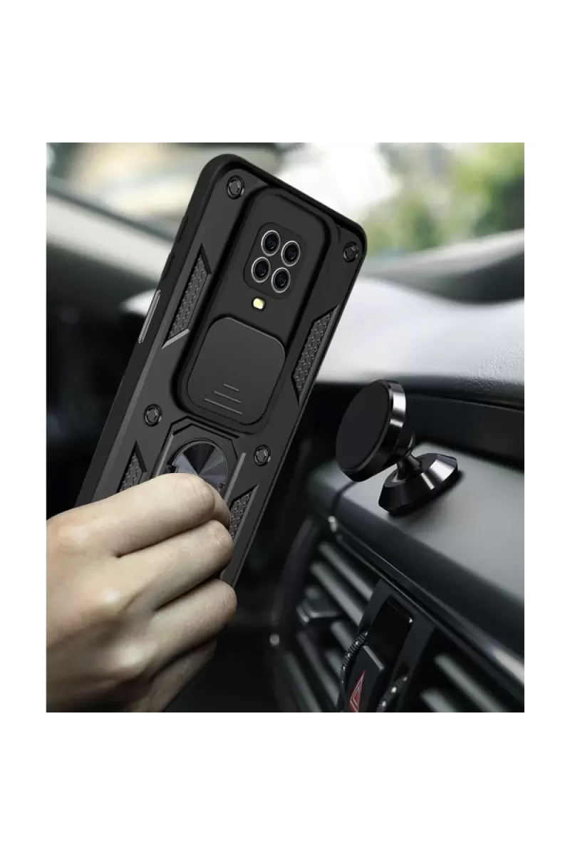 Newface Xiaomi Redmi Note 9 Pro Kılıf Pars Lens Yüzüklü Silikon - Kırmızı