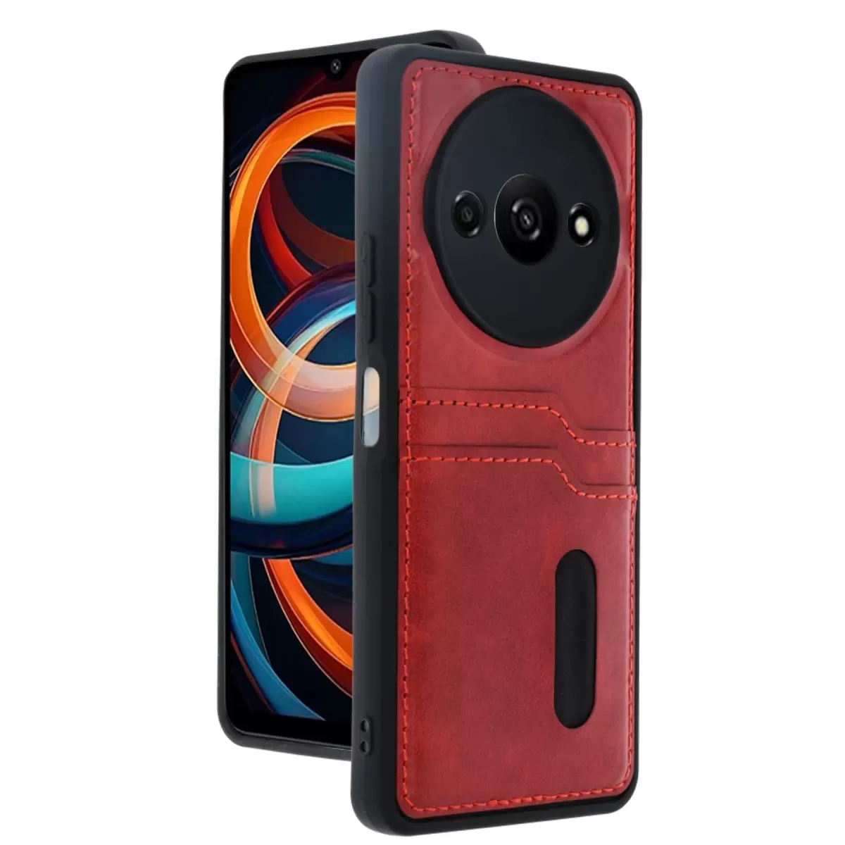 Newface Xiaomi Redmi A3 4G Kılıf Sara Kartvizitli Deri Kılıf - Kırmızı