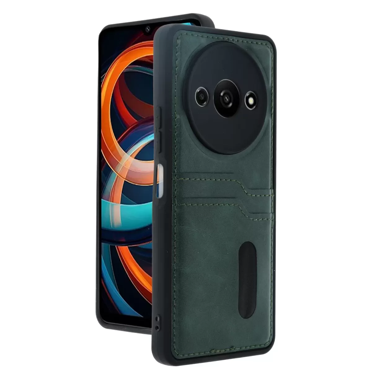 Newface Xiaomi Redmi A3 4G Kılıf Sara Kartvizitli Deri Kılıf - Koyu Yeşil