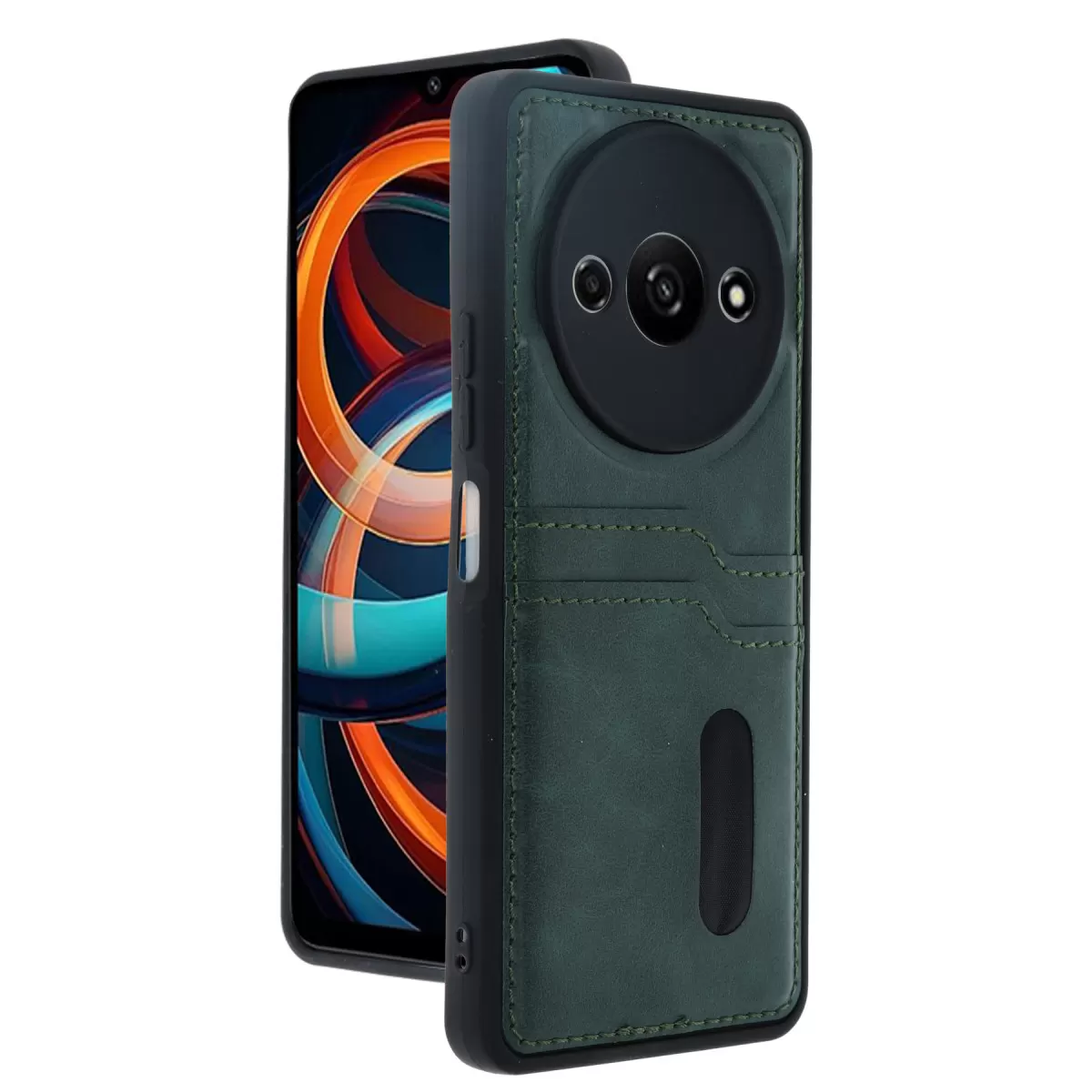 Newface Xiaomi Redmi A3 4G Kılıf Sara Kartvizitli Deri Kılıf - Koyu Yeşil