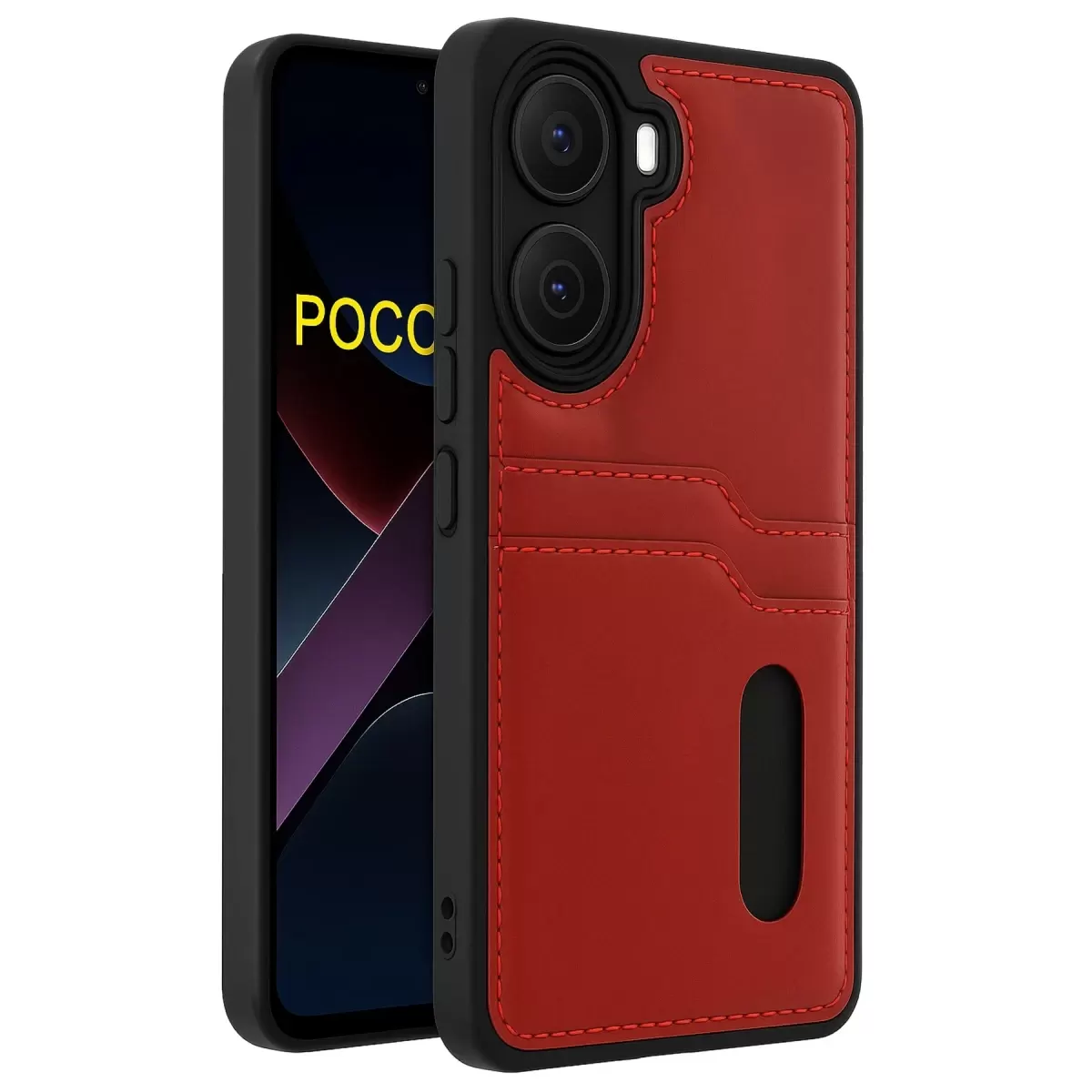 Newface Xiaomi Poco X7 Pro Kılıf Sara Kartvizitli Deri Kılıf - Kırmızı