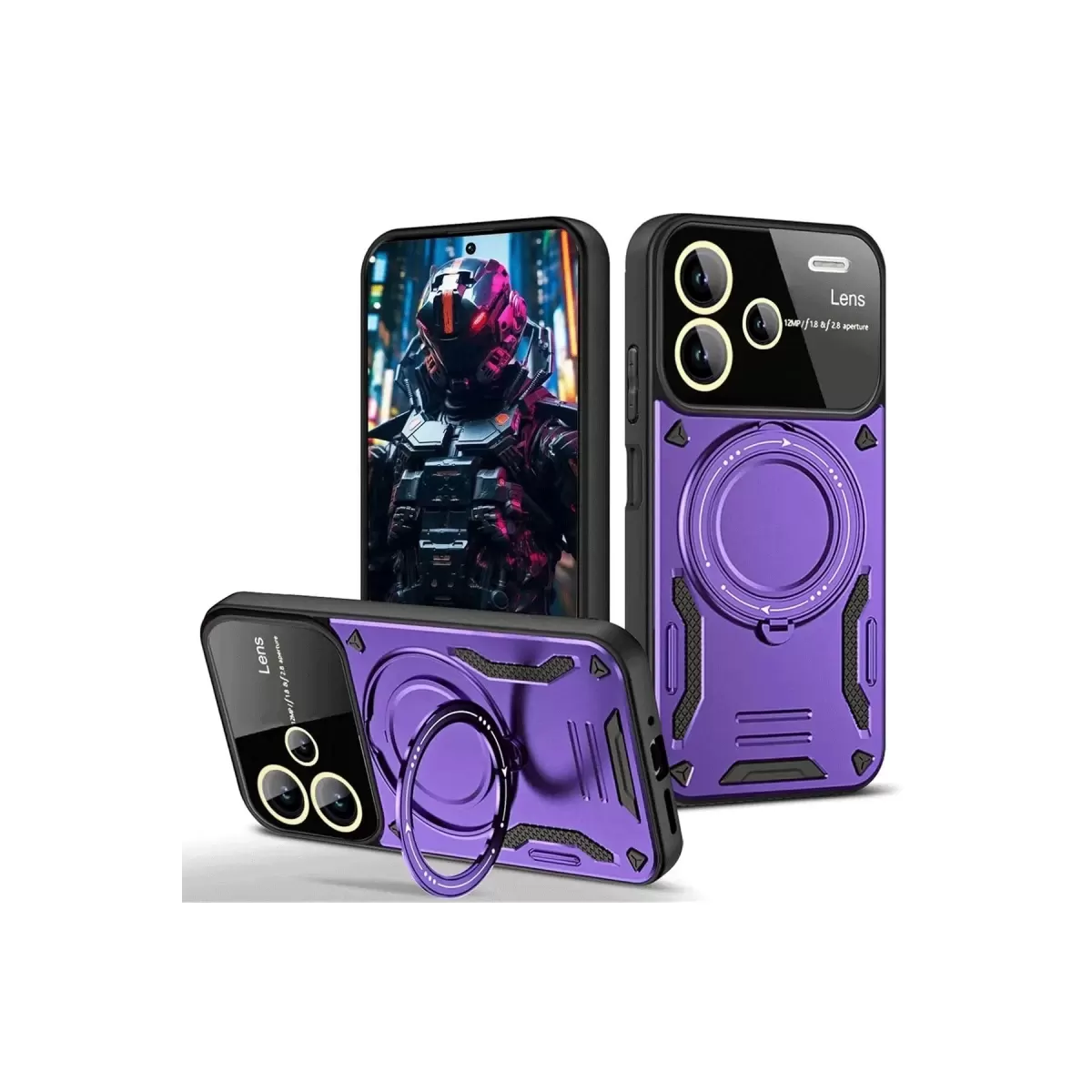 Newface Xiaomi Redmi Note 13 Pro Plus Joy Lens Standlı Kapak - Mor