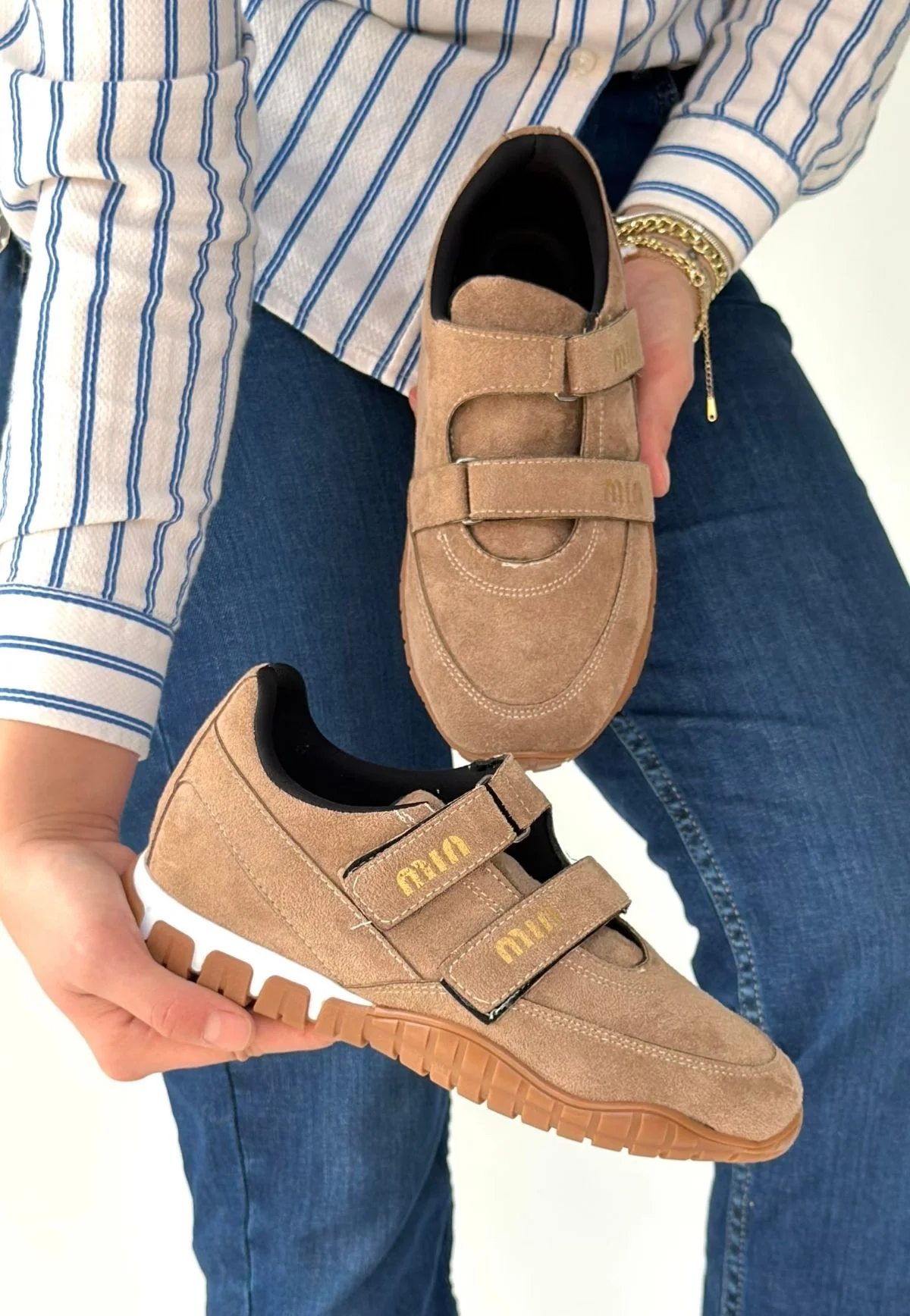 Tunga Bej Süet Cırt Cırtlı Spor Ayakkabı