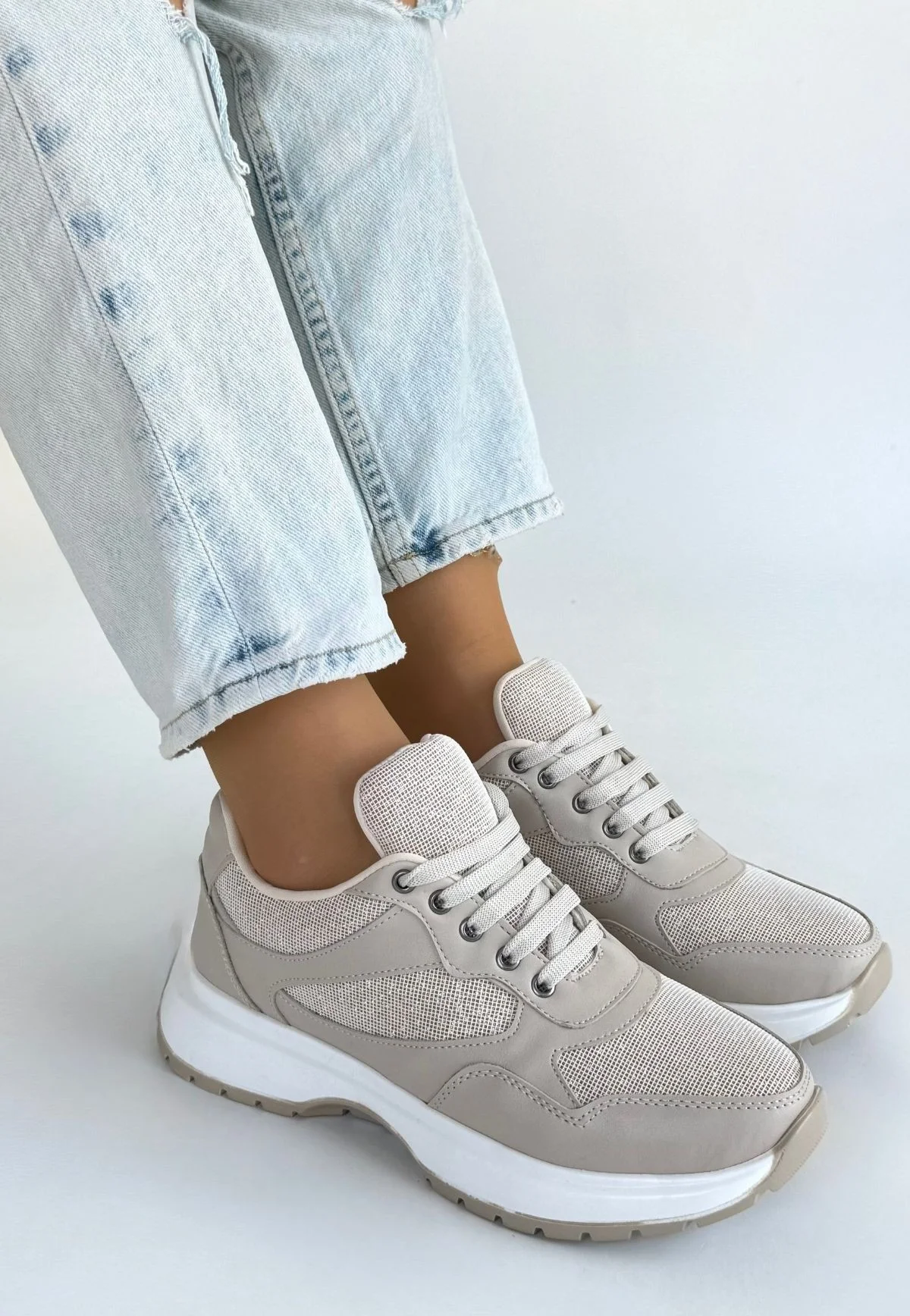 Slar Bej Cilt Bağcıklı Spor Ayakkabı