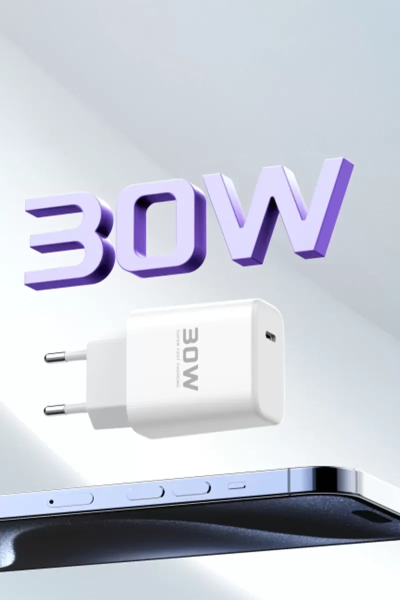 Joko JK89 30W Type-C Çıkışlı Ekstra DC66 1M Type-C to Lightning Kablolu PD Şarj Cihazı - Beyaz