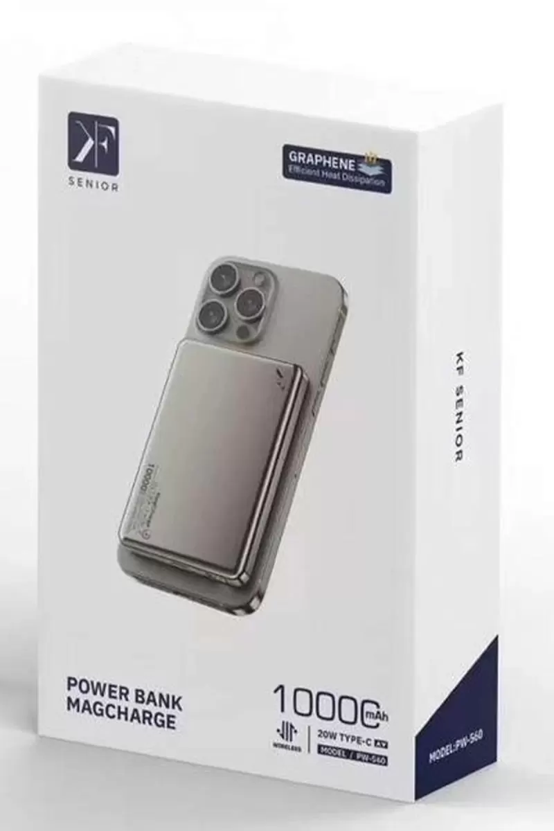 Newface PW560 10.000 mAh Dijital Göstergeli 20W Type-C ve 15W Kablosuz Şarj PD Hızlı Şarj Magsafe Powerbank - Titanyum