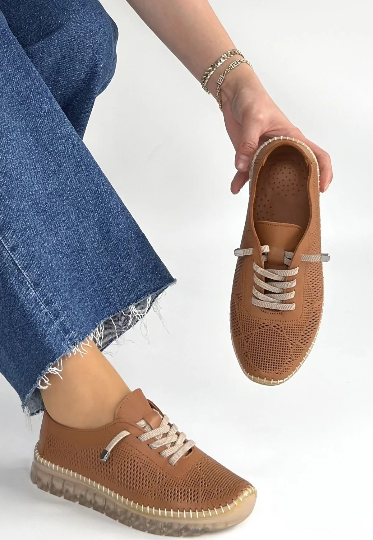 Merja Taba Deri Bağcıklı Spor Ayakkabı