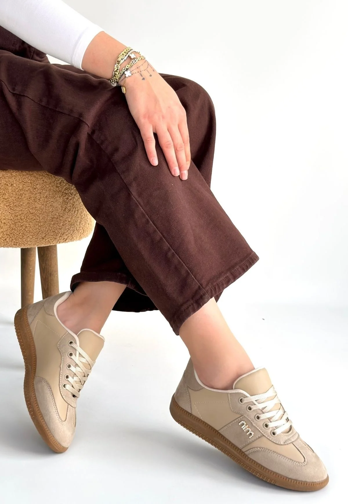 Lunga Bej Cilt Bağcıklı Spor Ayakkabı