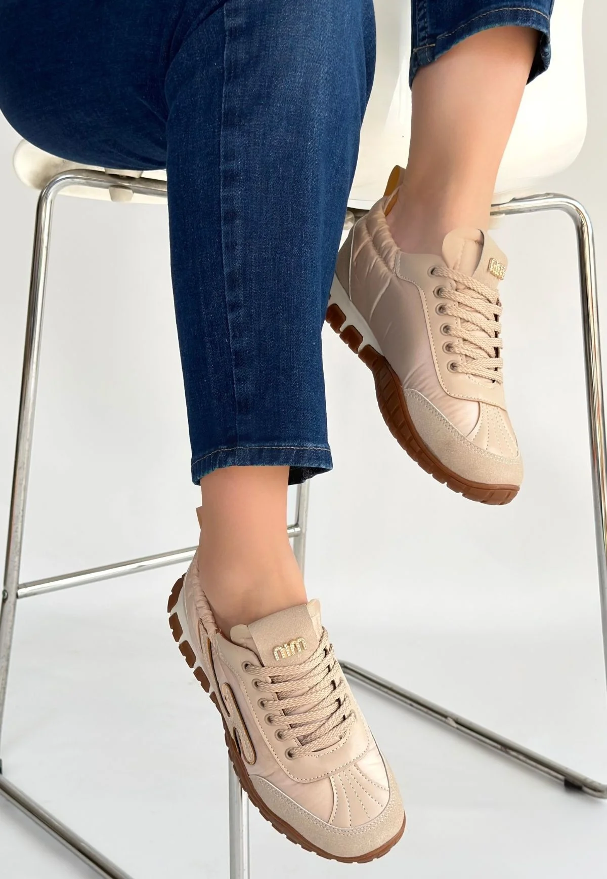 Huer Bej Nubuk Bağcıklı Spor Ayakkabı