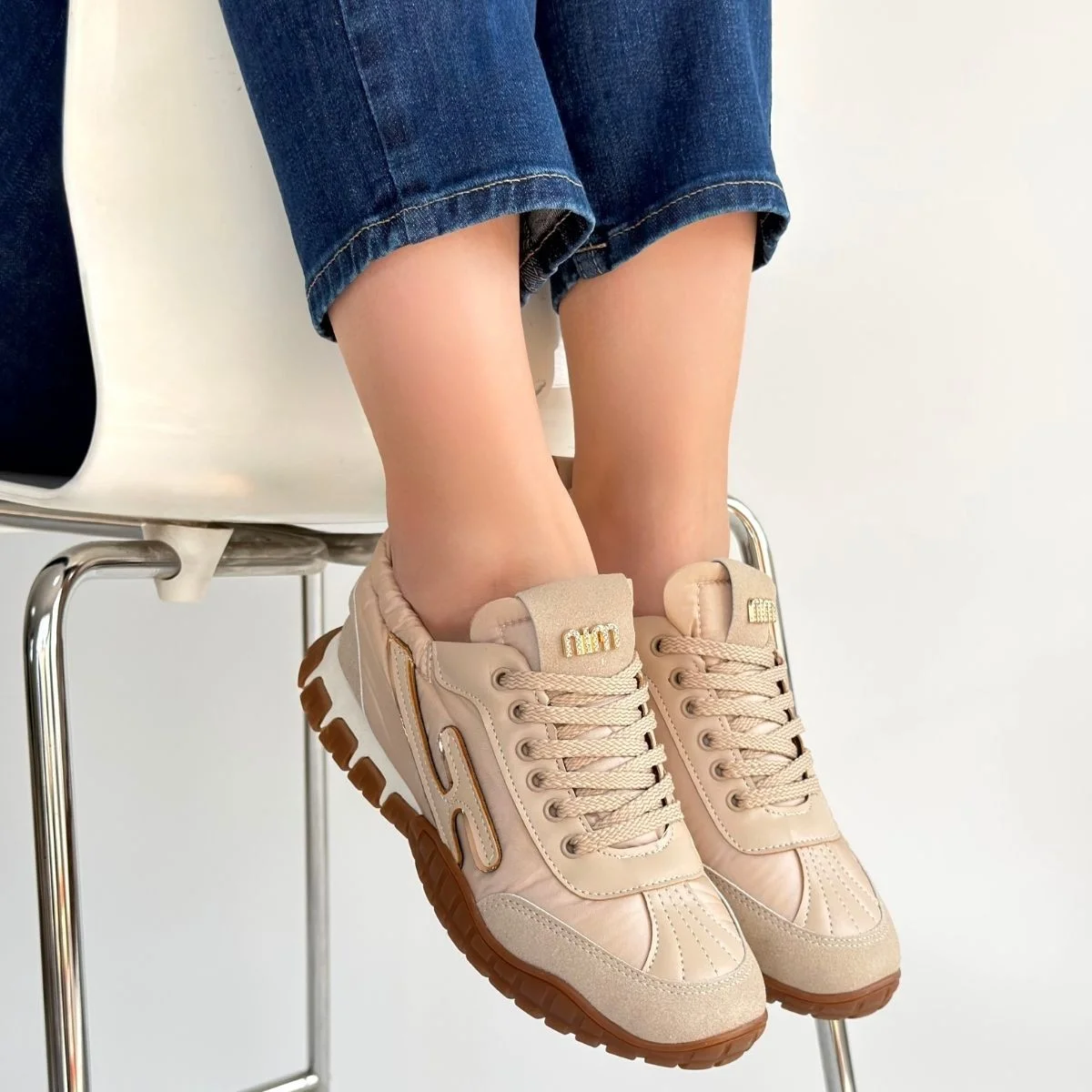 Huer Bej Nubuk Bağcıklı Spor Ayakkabı