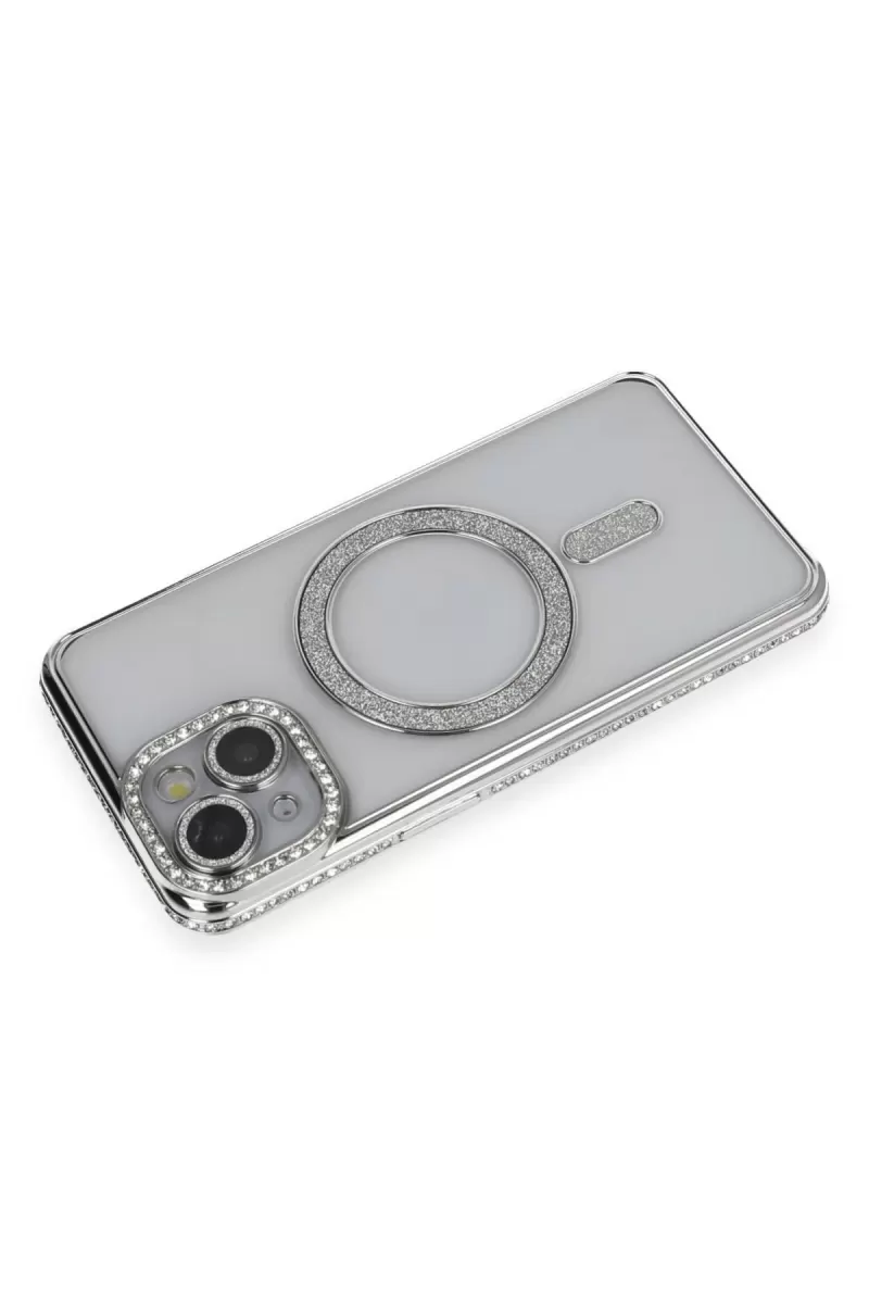 Newface Apple iPhone 13 Kılıf Joke Simli Magneticsafe Kılıf - Gümüş