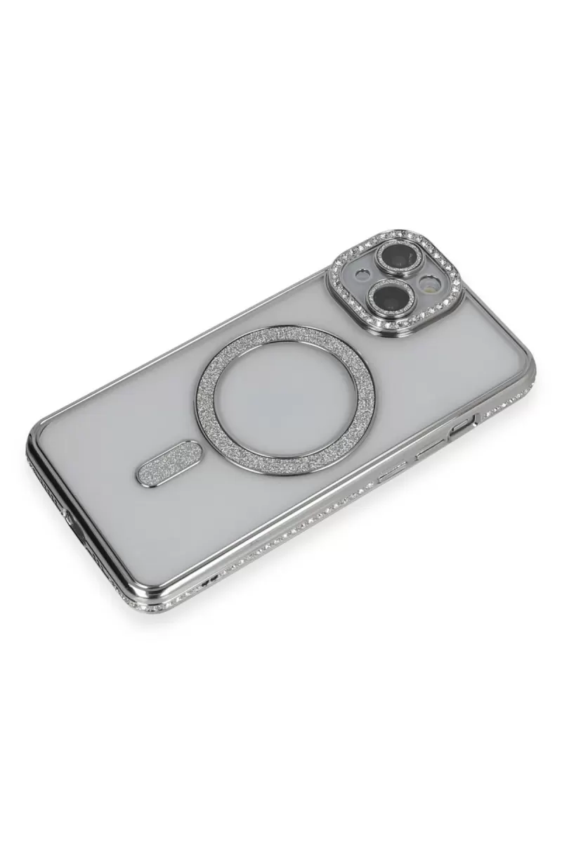 Newface Apple iPhone 13 Kılıf Joke Simli Magneticsafe Kılıf - Gümüş