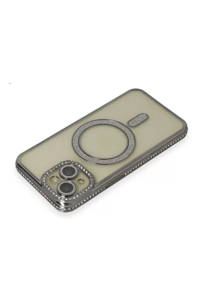 Newface Apple iPhone 13 Kılıf Joke Simli Magneticsafe Kılıf - Gri