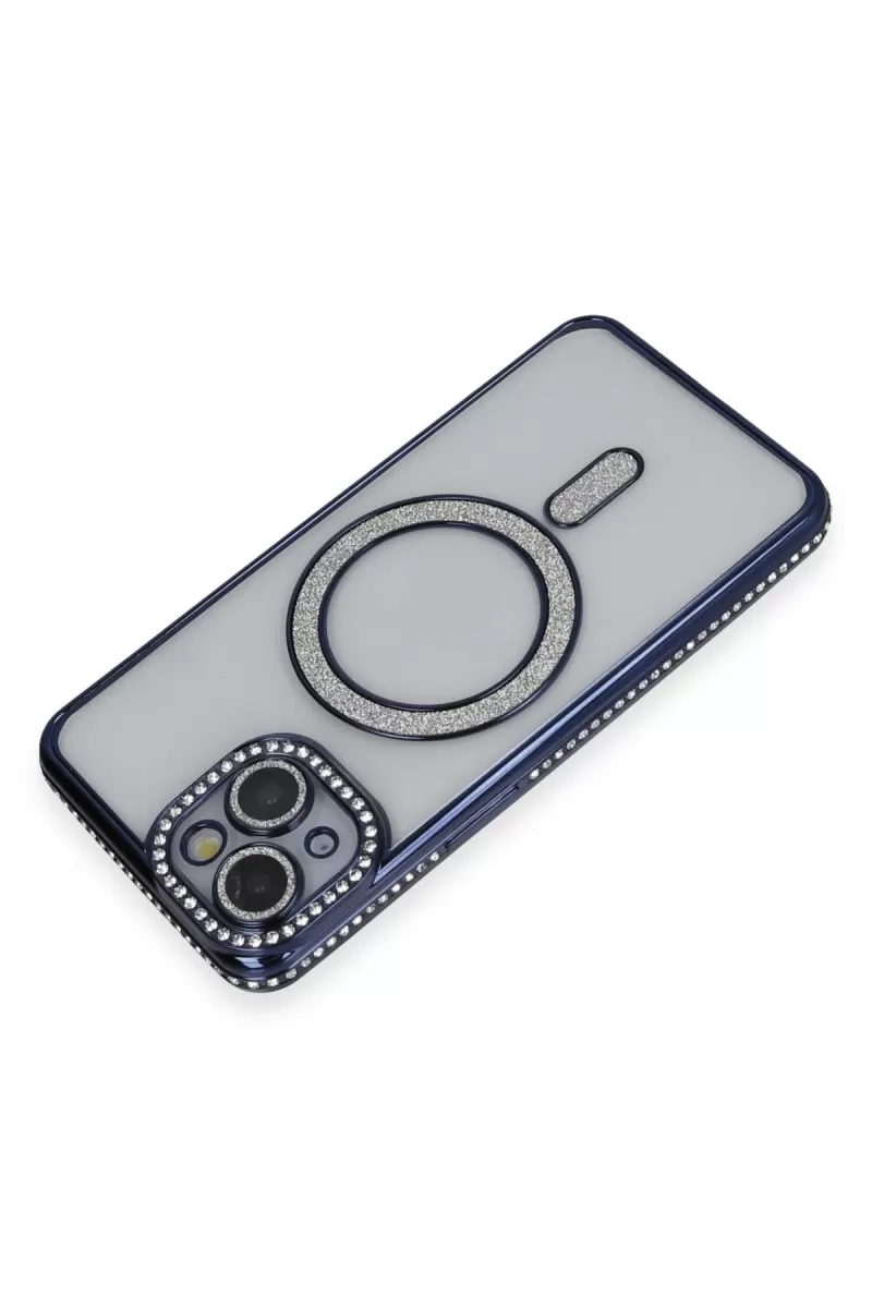 Newface Apple iPhone 13 Kılıf Joke Simli Magneticsafe Kılıf - Lacivert