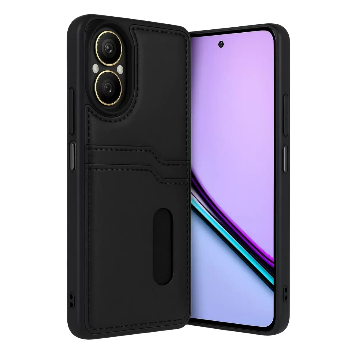 Newface Realme 12 Lite Kılıf Sara Kartvizitli Deri Kılıf - Siyah