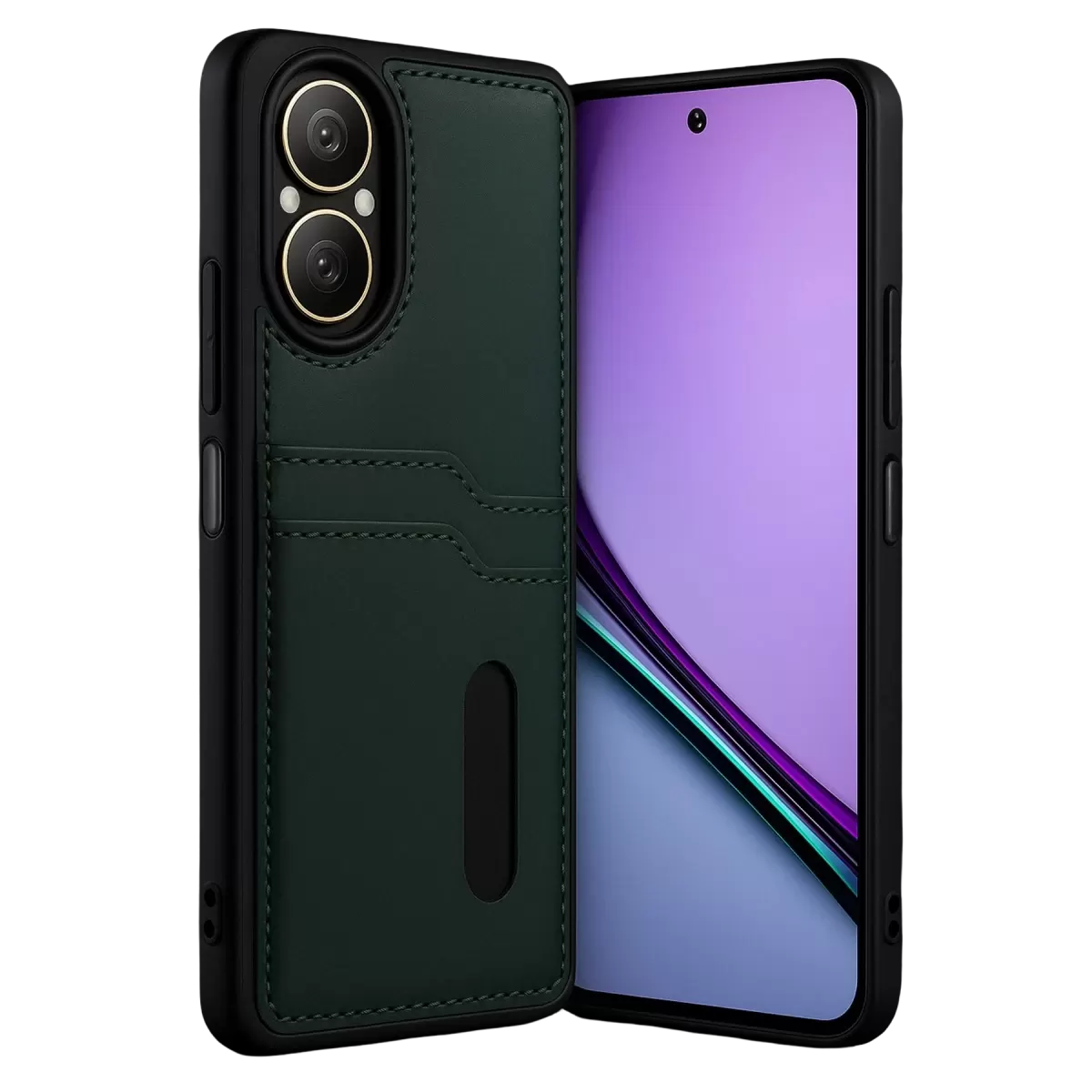 Newface Realme 12 Lite Kılıf Sara Kartvizitli Deri Kılıf - Koyu Yeşil