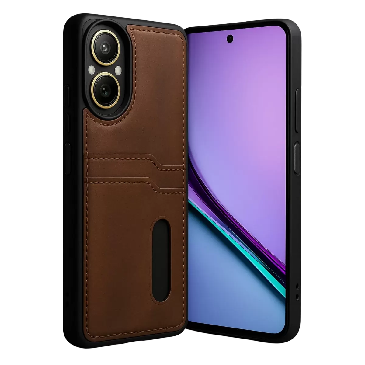 Newface Realme 12 Lite Kılıf Sara Kartvizitli Deri Kılıf - Taba