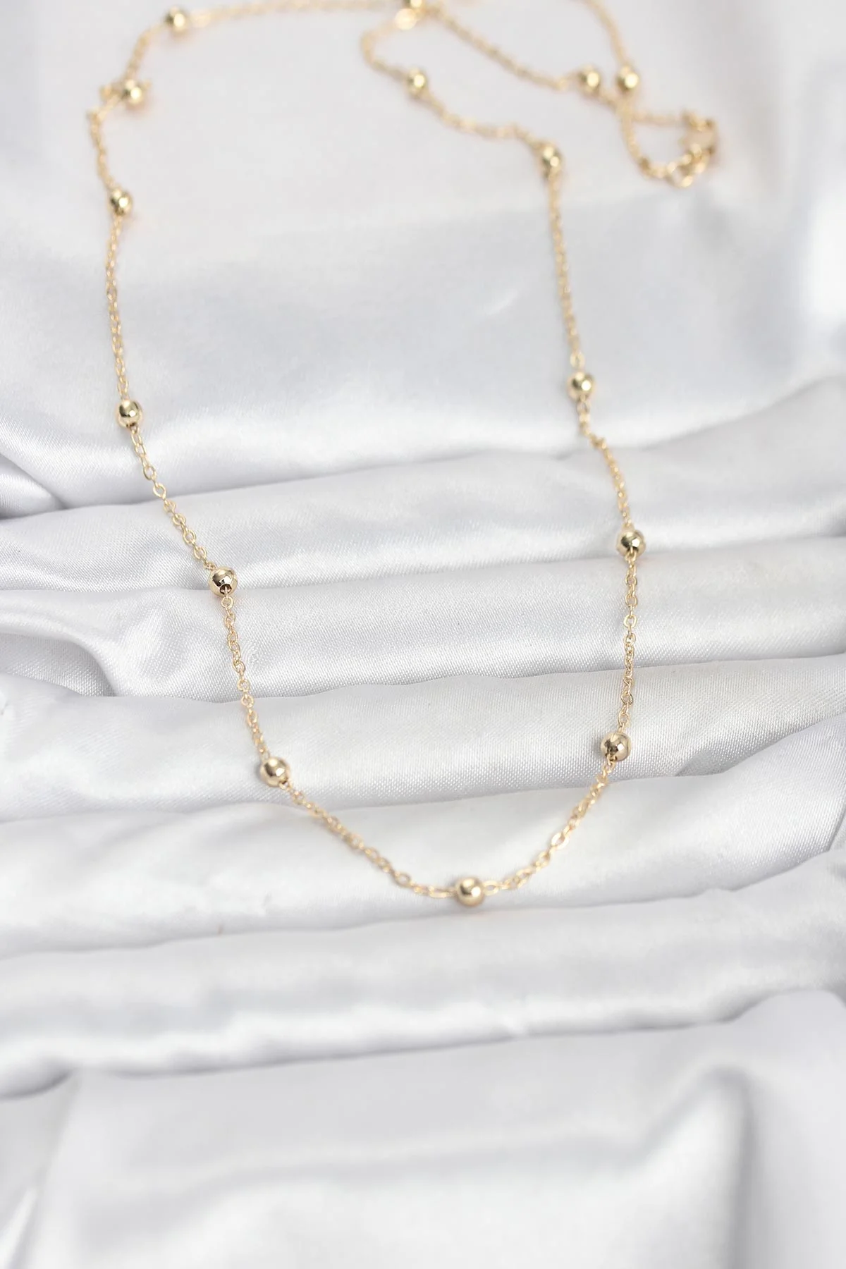 CM 14K Gold Renk Pirinç Top Zincirli 60 cm Kadın Kolye