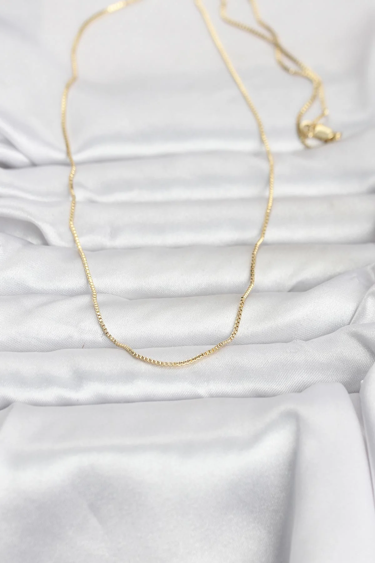 CM 14K Gold Renk İnce Kare Zincirli Model 60 cm Kadın Kolye