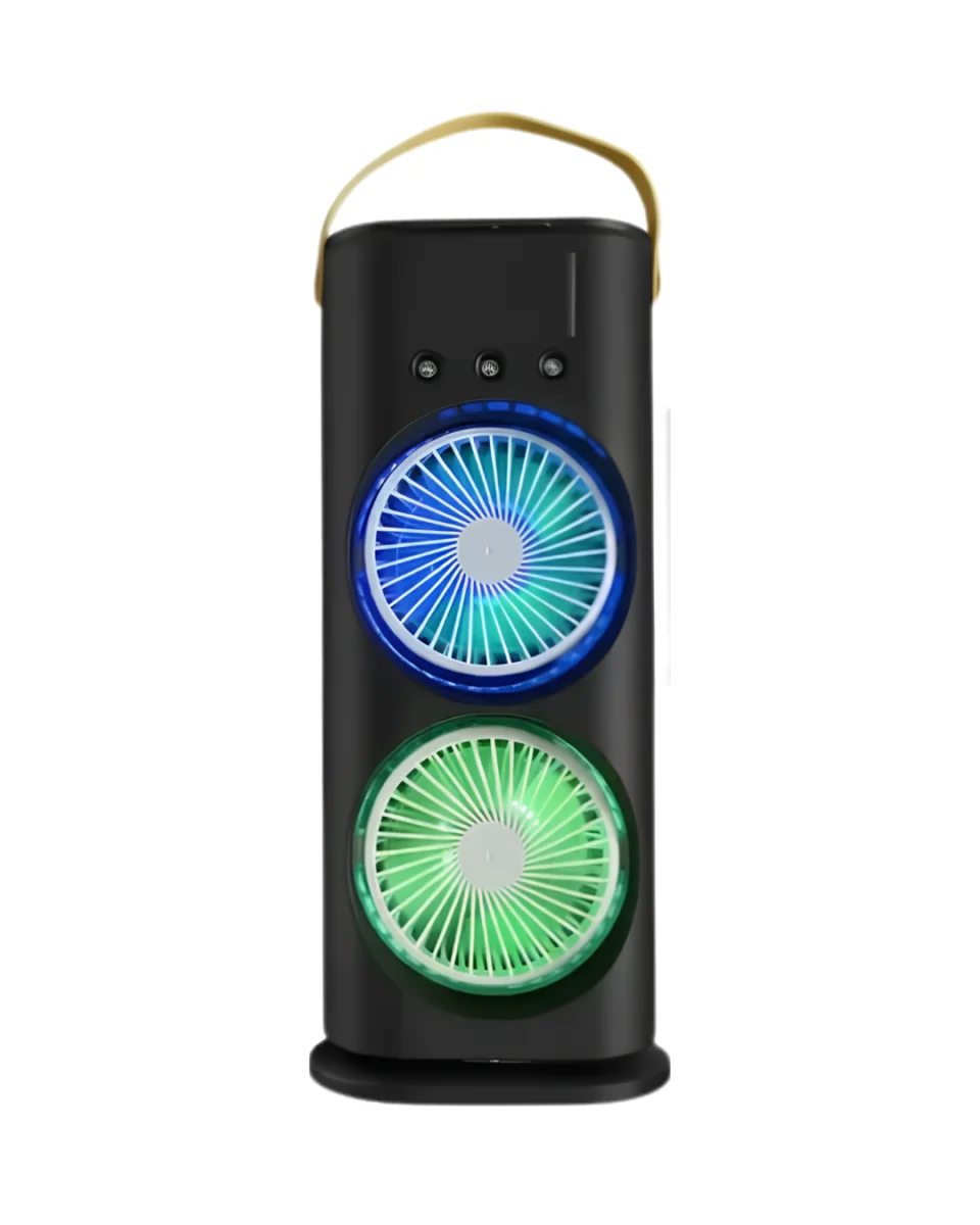 Şarjlı Buharlı Serinletici Fan RGB Işıklı Çift Pervaneli Masa Fanı