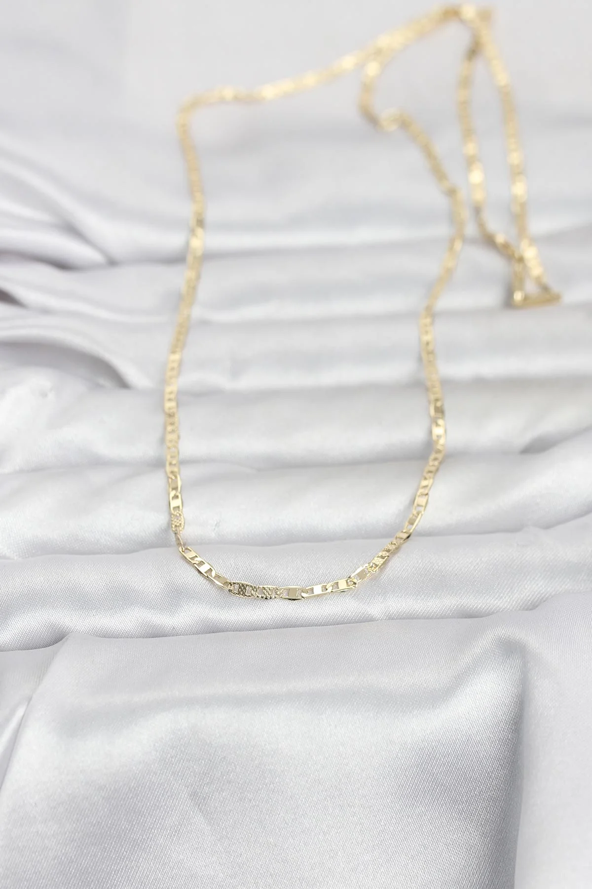 CM 14K Gold Renk Lazerli Yassı Model Zincirli 60 cm Kadın Kolye