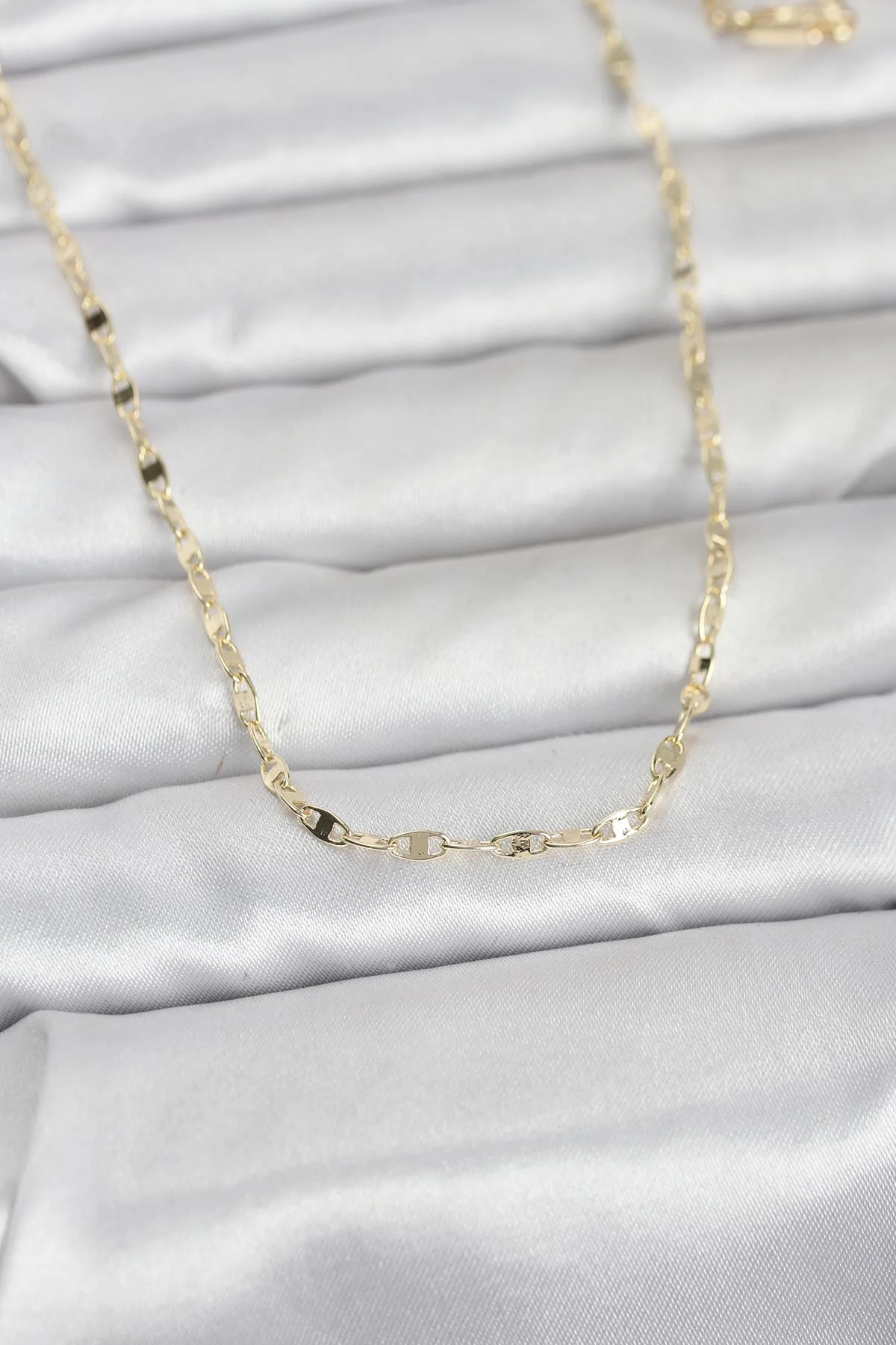 CM 14K Gold Renk Yassı Gemici Zincir Model 60 cm Kadın Kolye