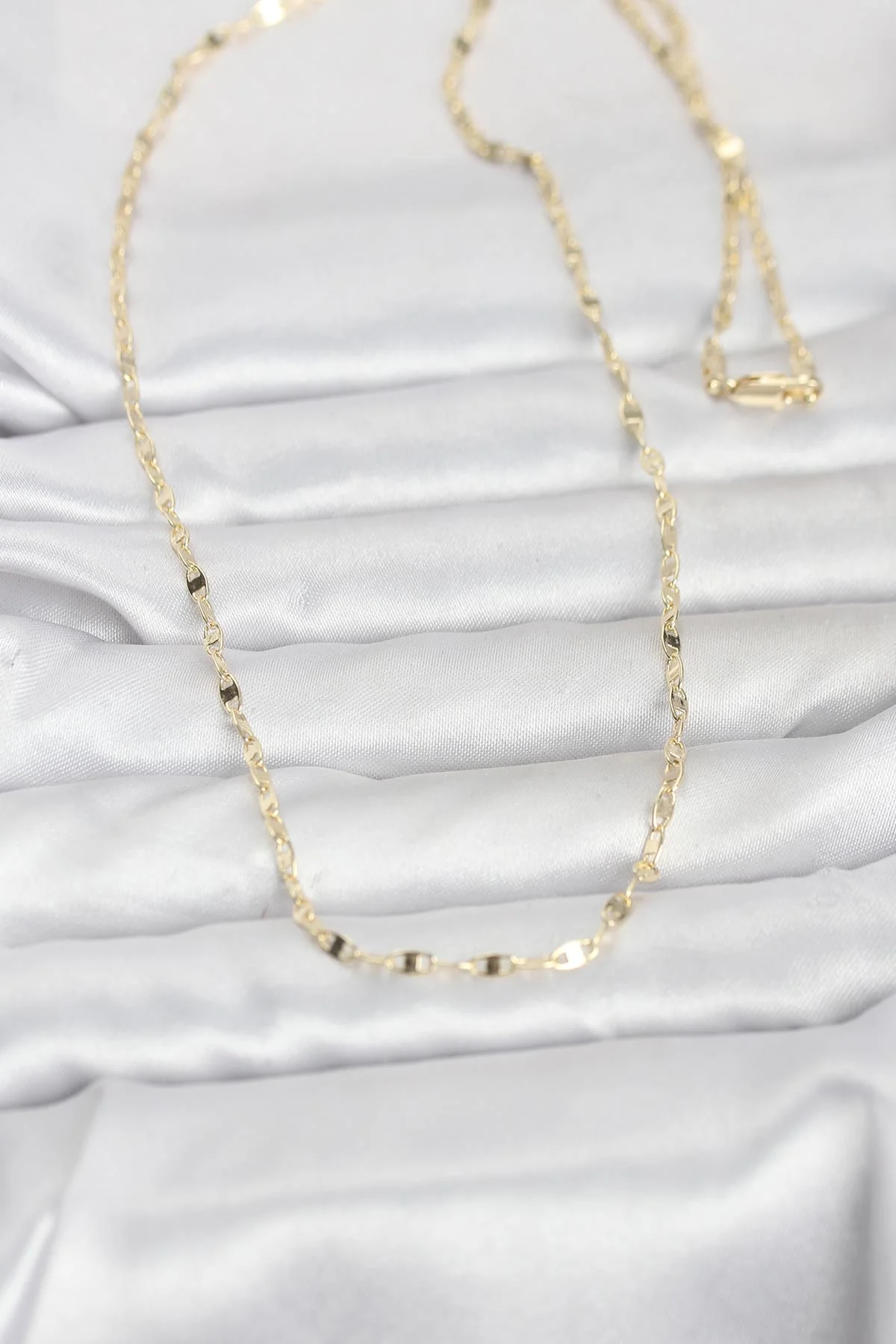 CM 14K Gold Renk Yassı Gemici Zincir Model 60 cm Kadın Kolye