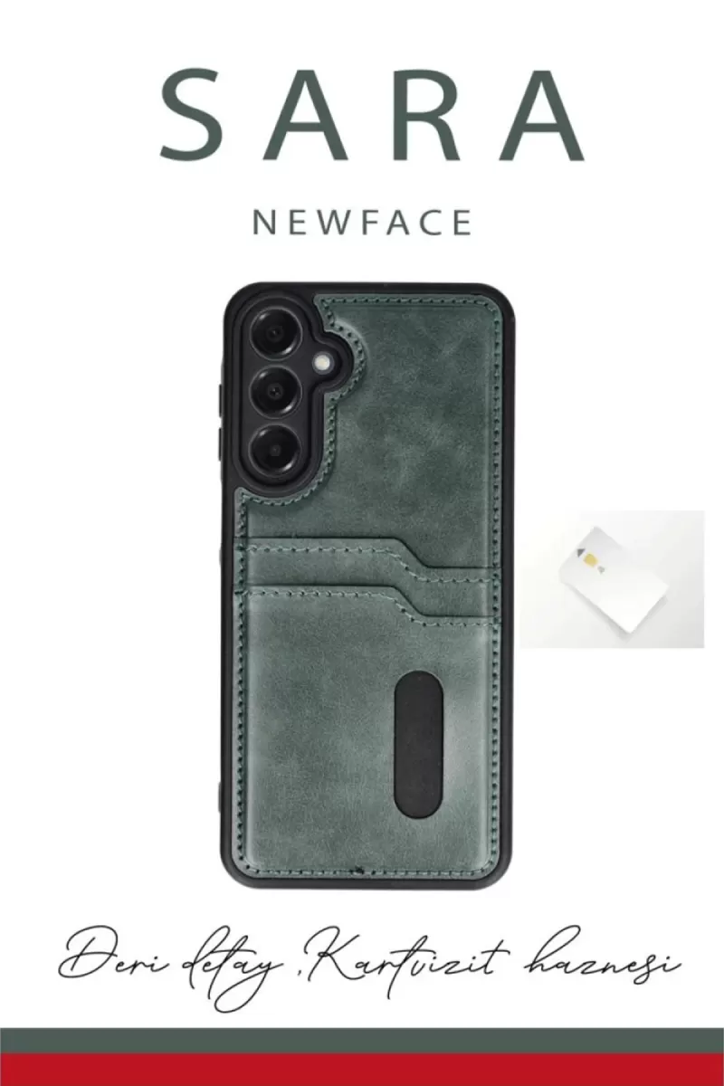 Newface Samsung Galaxy A36 Kılıf Sara Kartvizitli Deri Kılıf - Koyu Yeşil