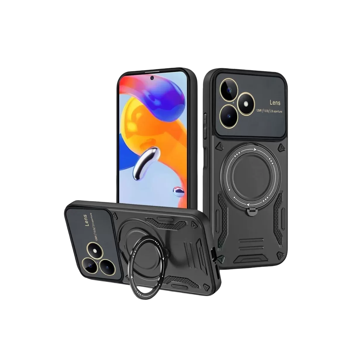 Newface Realme C53 Kılıf Joy Lens Standlı Kapak - Siyah