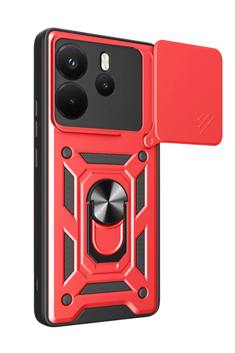Newface Xiaomi Redmi Note 14 4G Pars Lens Yüzüklü Silikon - Kırmızı