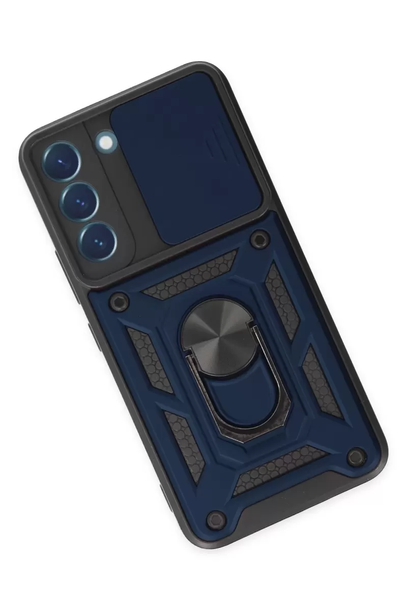 Newface Samsung Galaxy S22 Kılıf Pars Lens Yüzüklü Silikon - Lacivert