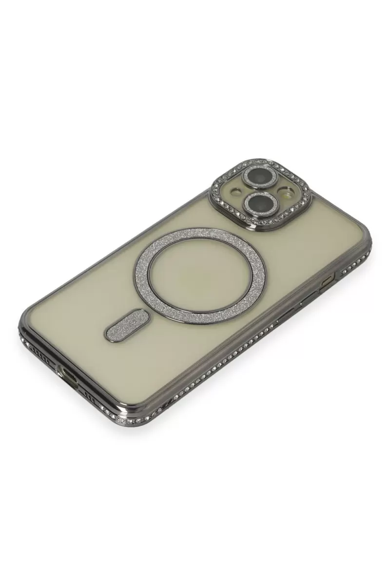 Newface Apple iPhone 15 Kılıf Joke Simli Magneticsafe Kılıf - Gri
