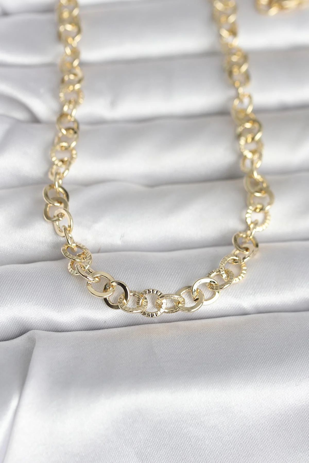 CM 14K Gold Renk Kalın Halka Zincirli 60 cm Kadın Kolye